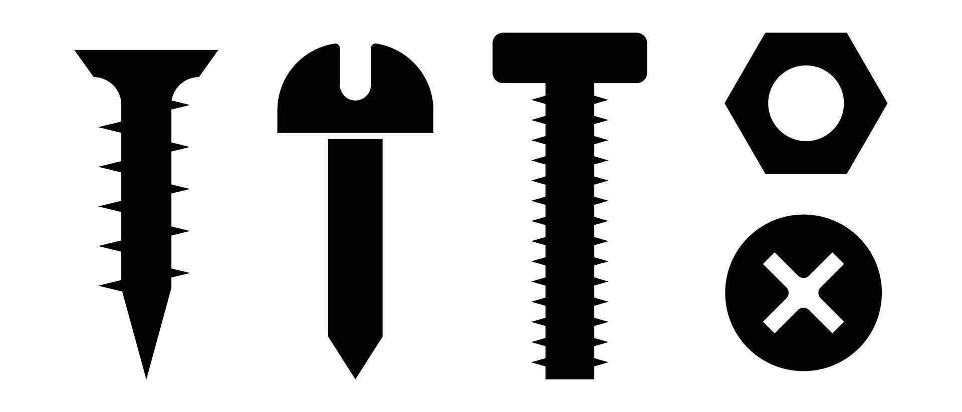 Screw silhouette icon set. Bolt and nut. vector