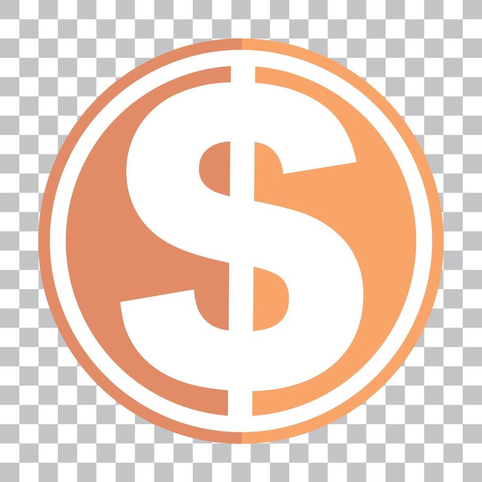Orange dollar sign coin icon. vector