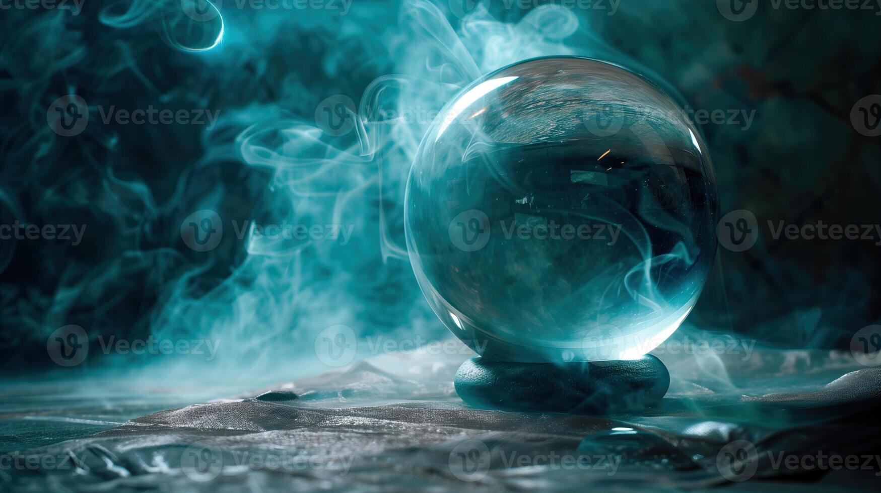 Empty crystal ball for future prediction with smoke photo