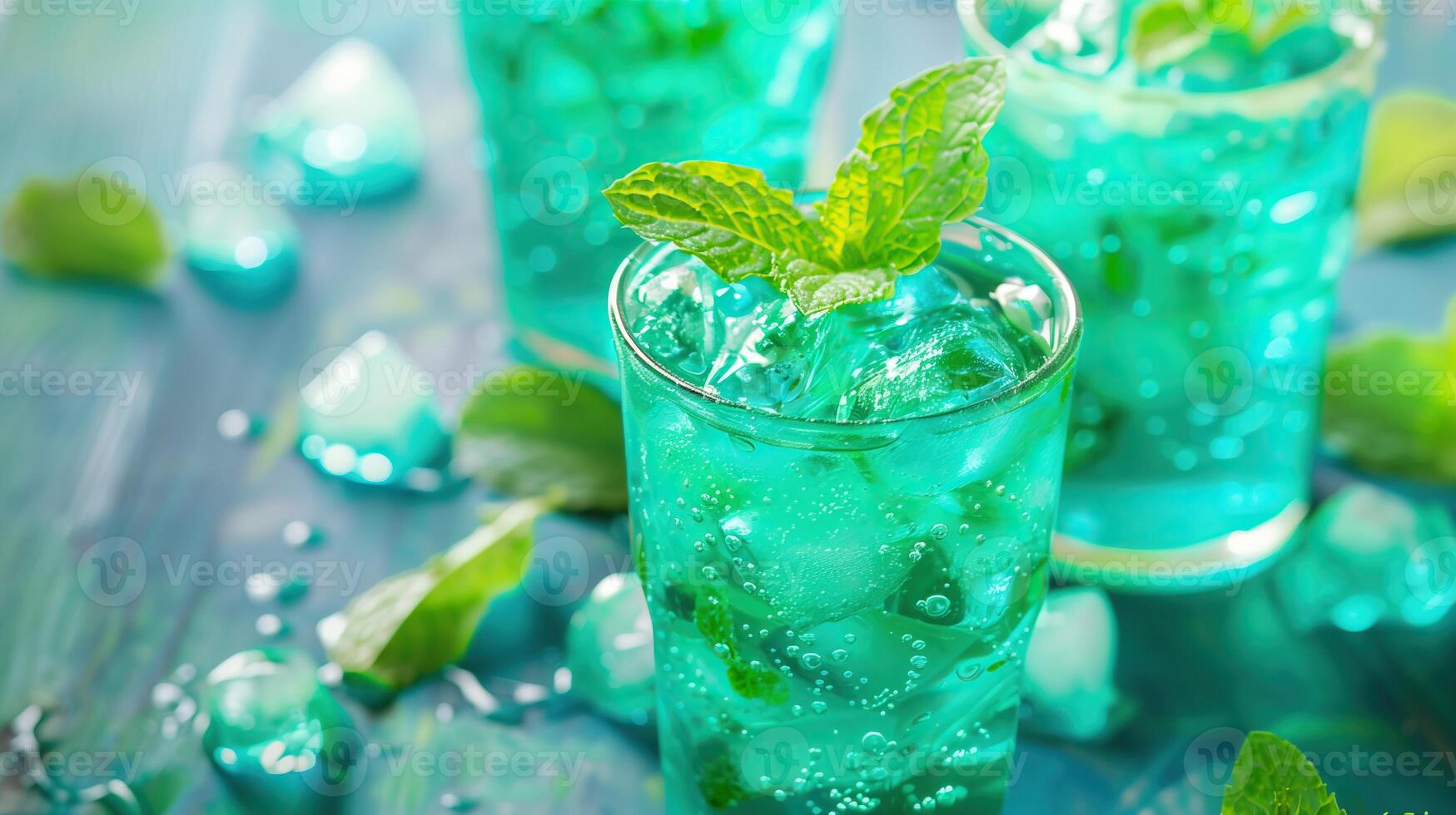 Refreshing Mint Drink with Jelly Mint Color photo