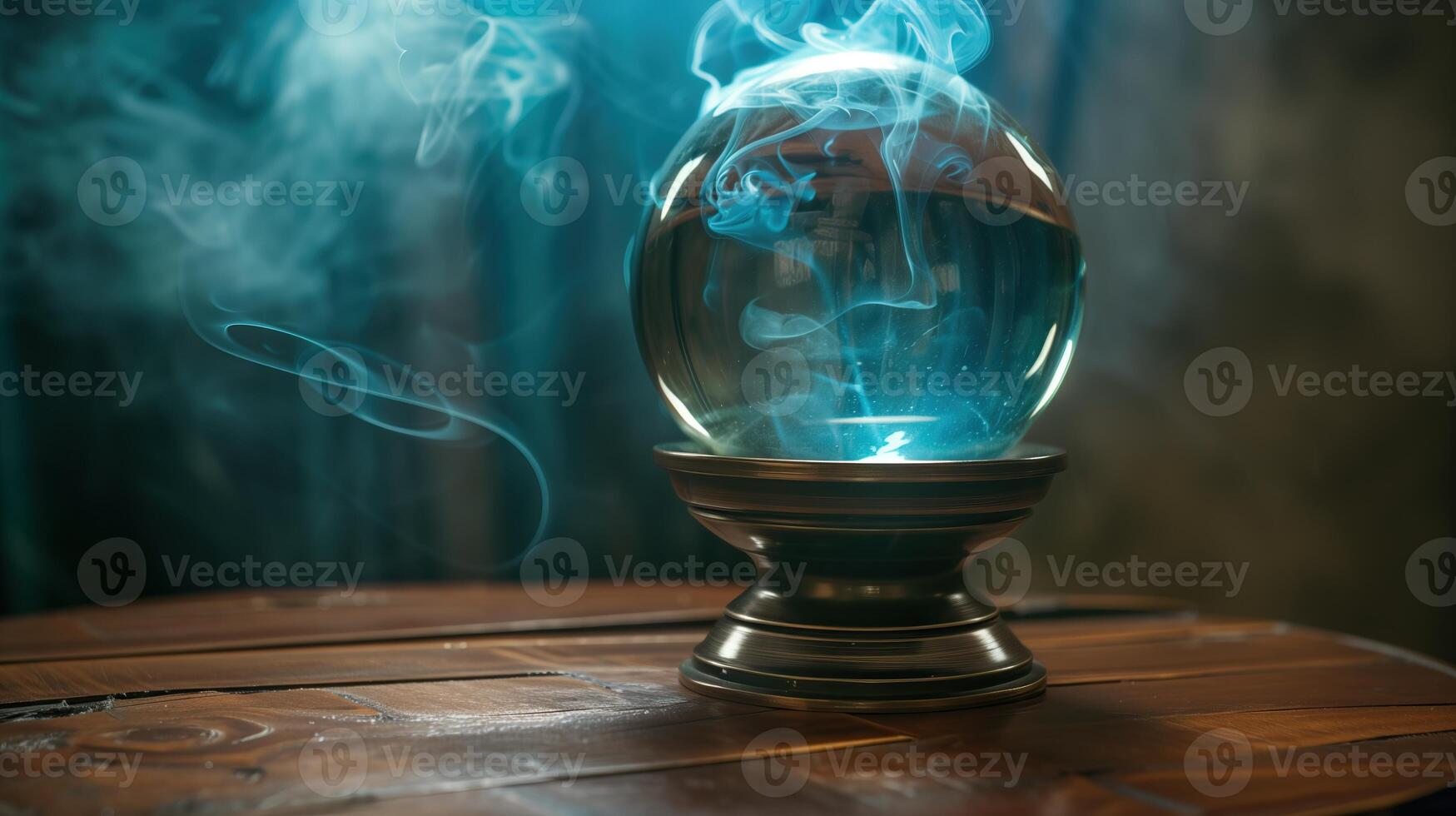 Empty crystal ball for future prediction with smoke photo