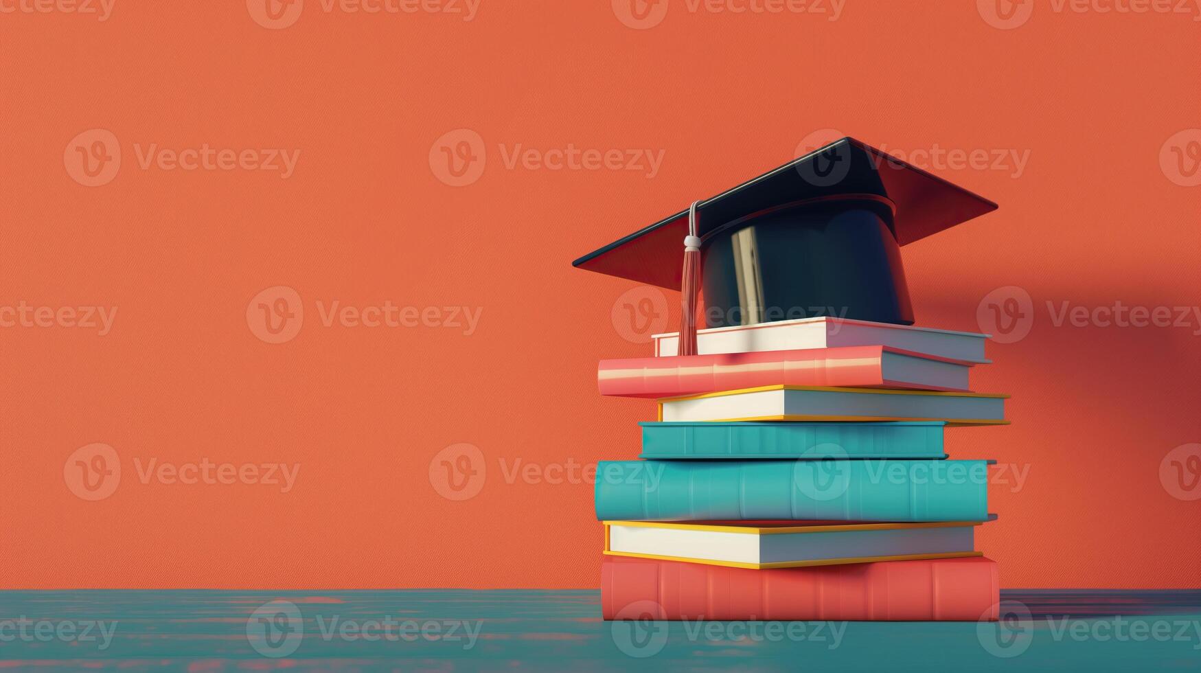 Graduation hat and stack of study books. photo