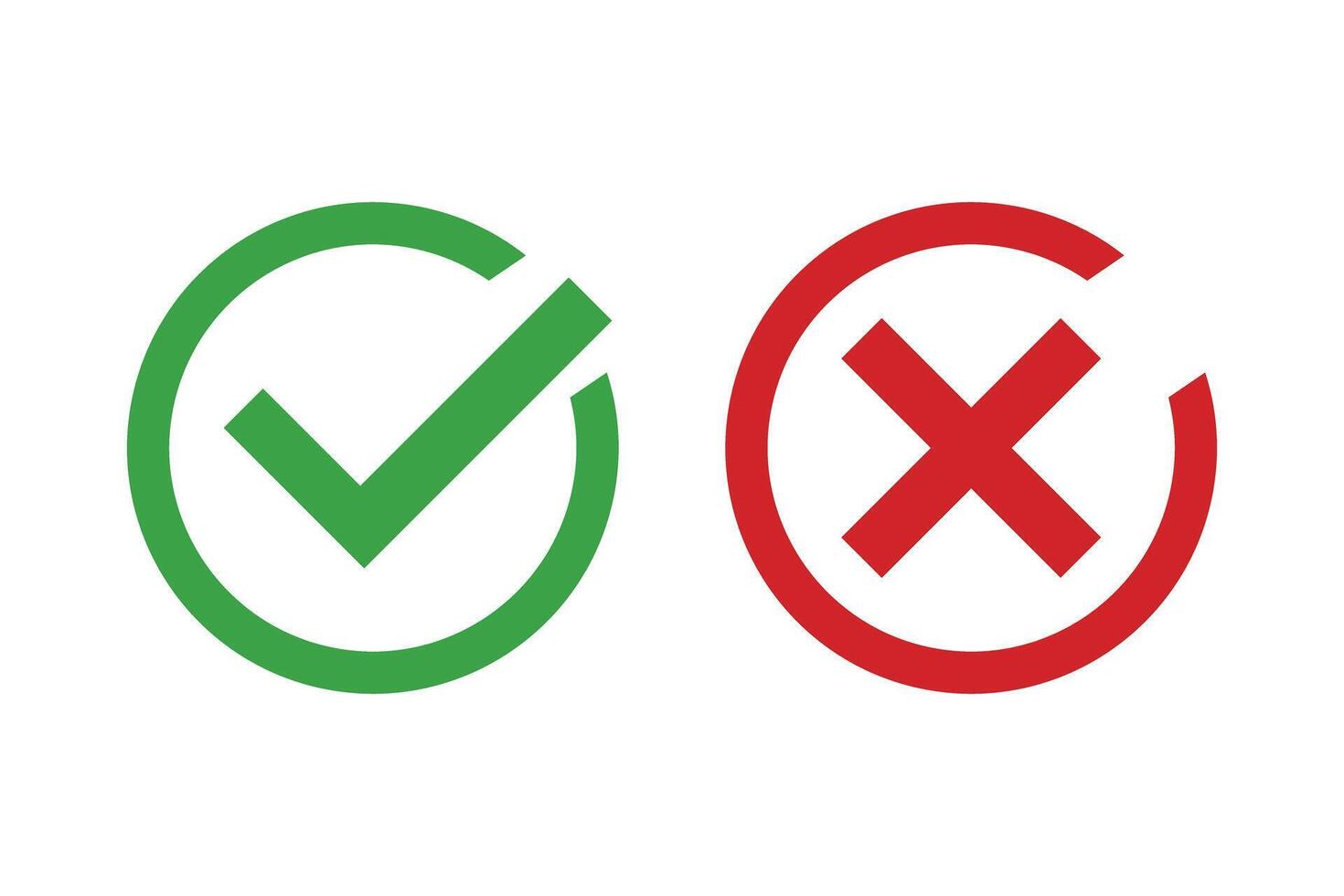 Set of check mark and cross mark icons. Right and wrong. vector