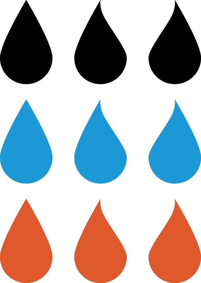 Silhouette icon set with water drops and flames. . vector