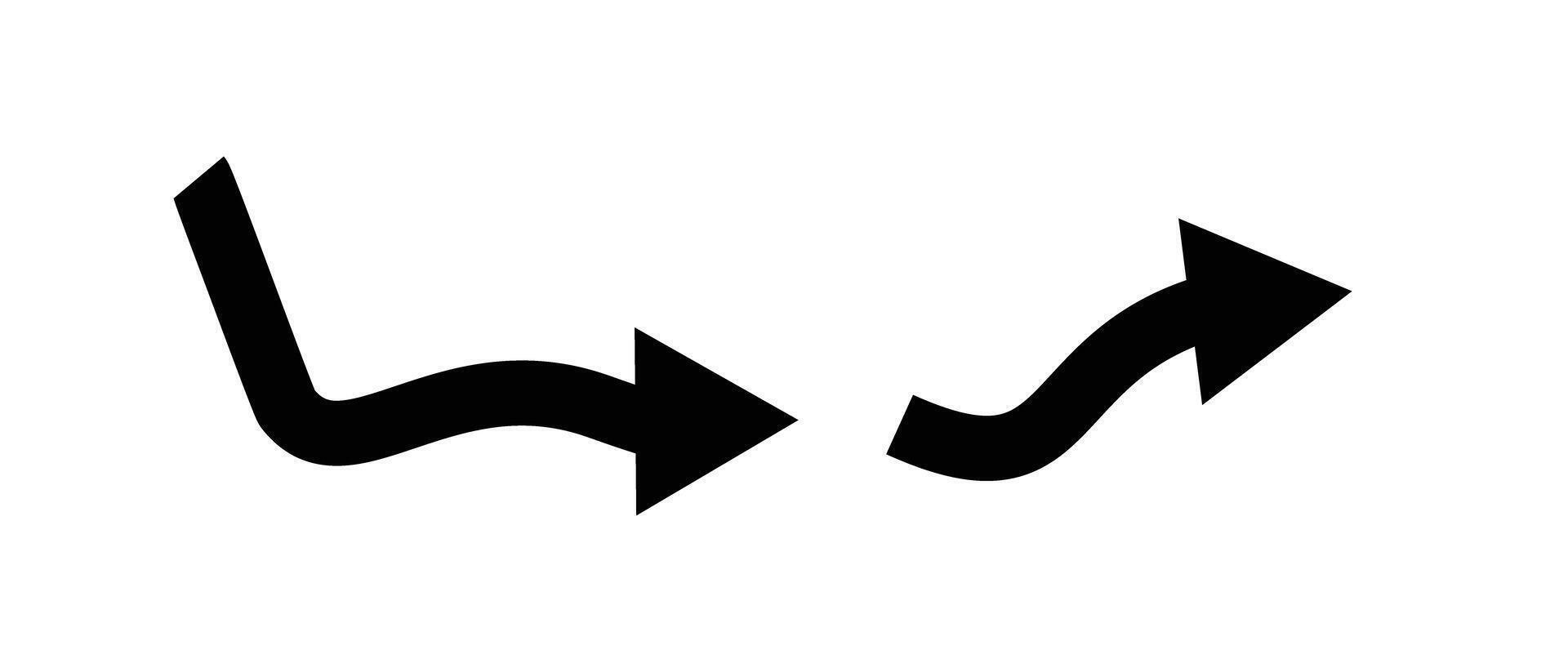 Swirly black arrow icon set. vector