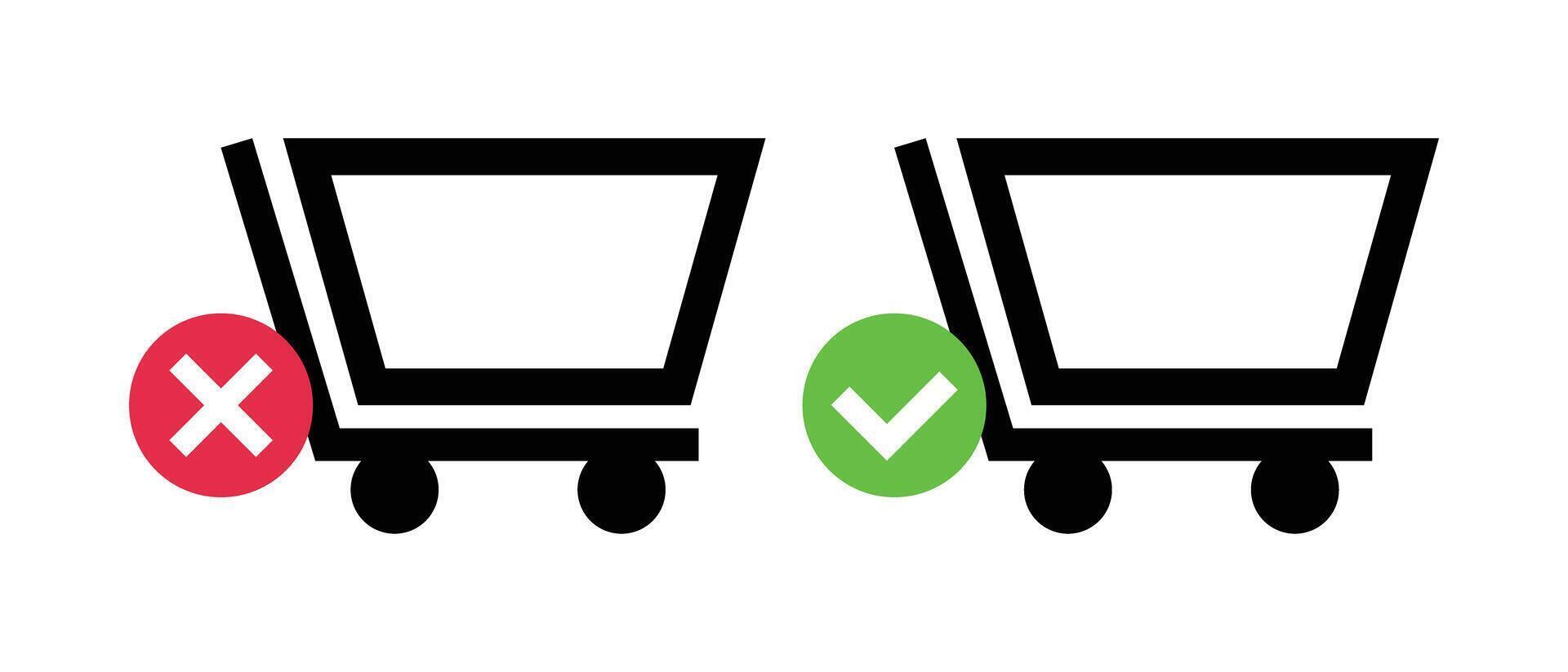 Set of shopping basket icons with cross and check marks. vector