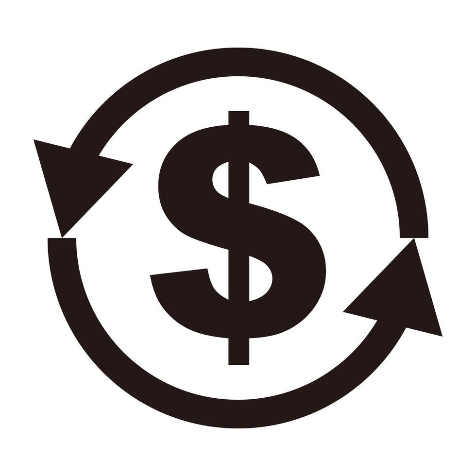 Rotating arrow and dollar sign silhouette icon vector