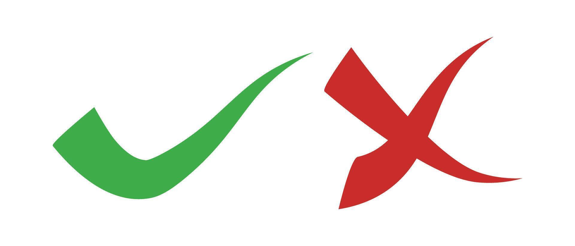 Check mark and cross mark icon set. Correct and incorrect answer. vector