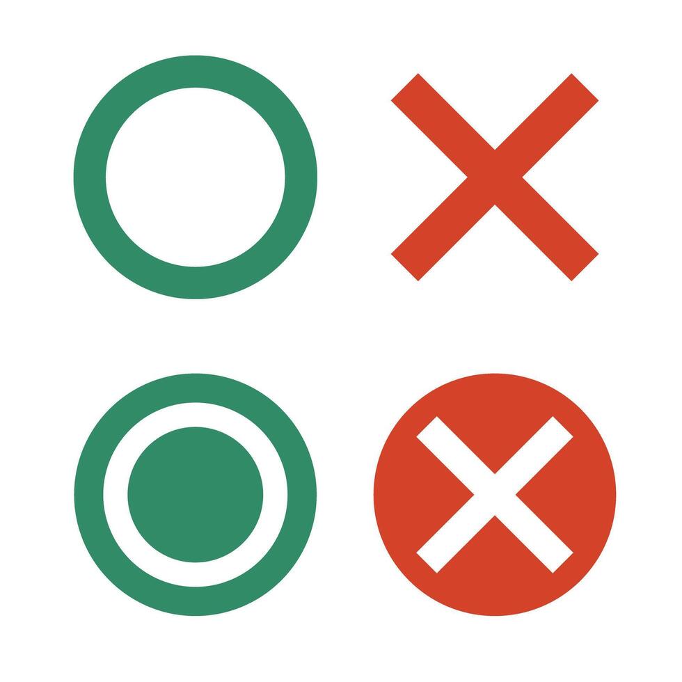 Set of circle and cross icons. Icons for correct and incorrect answer. vector
