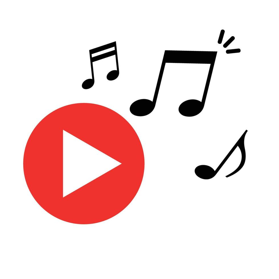 Play button and music note icon. vector