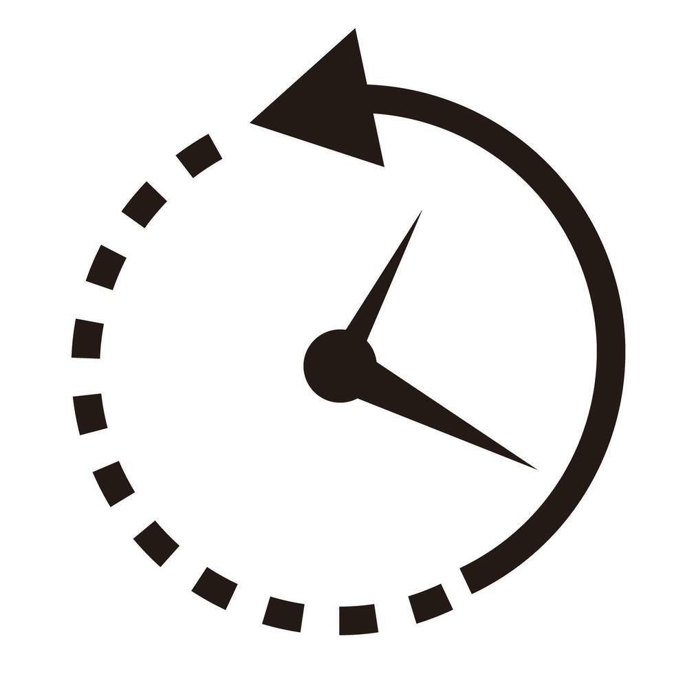 Past icon. Dotted lines and rotating arrows. Clock icon. vector