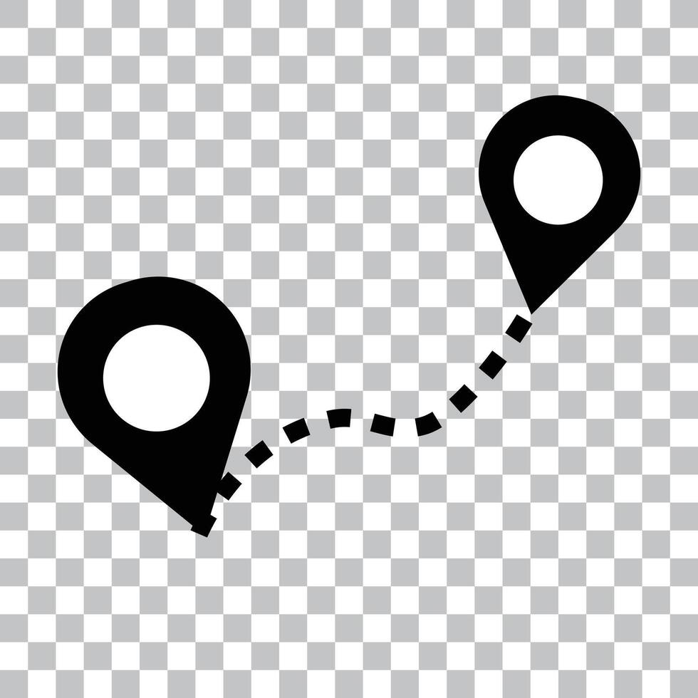 Icon of a map pin connected by a dotted line. This illustration is ideal for showing positional relationships. vector