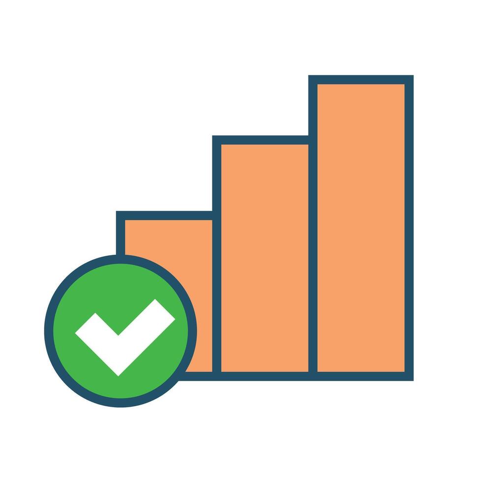 Bar chart and check mark icon. vector