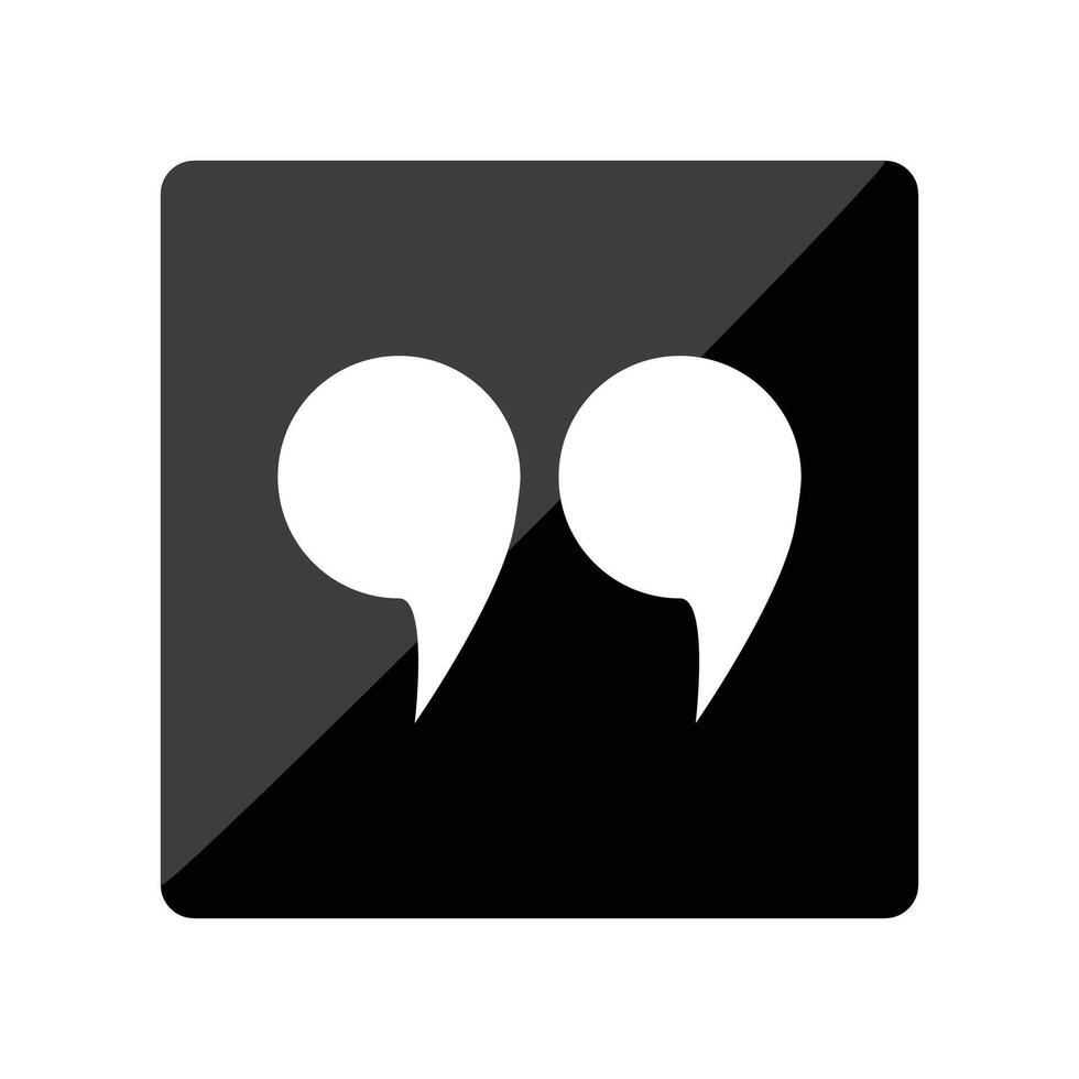 Double quotation icon in glossy black box. vector