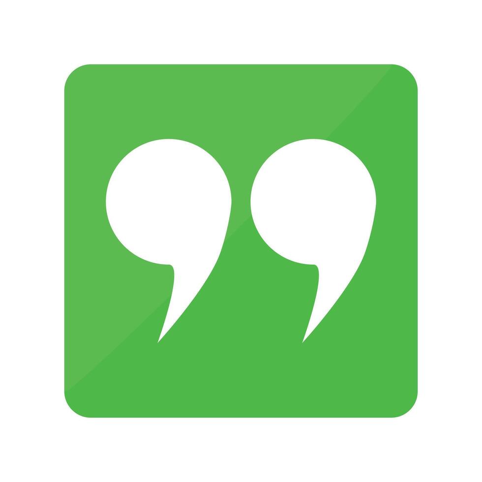Icon with double quotation marks in green box. vector