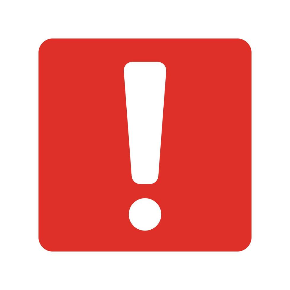 Exclamation mark icon in a red box. vector