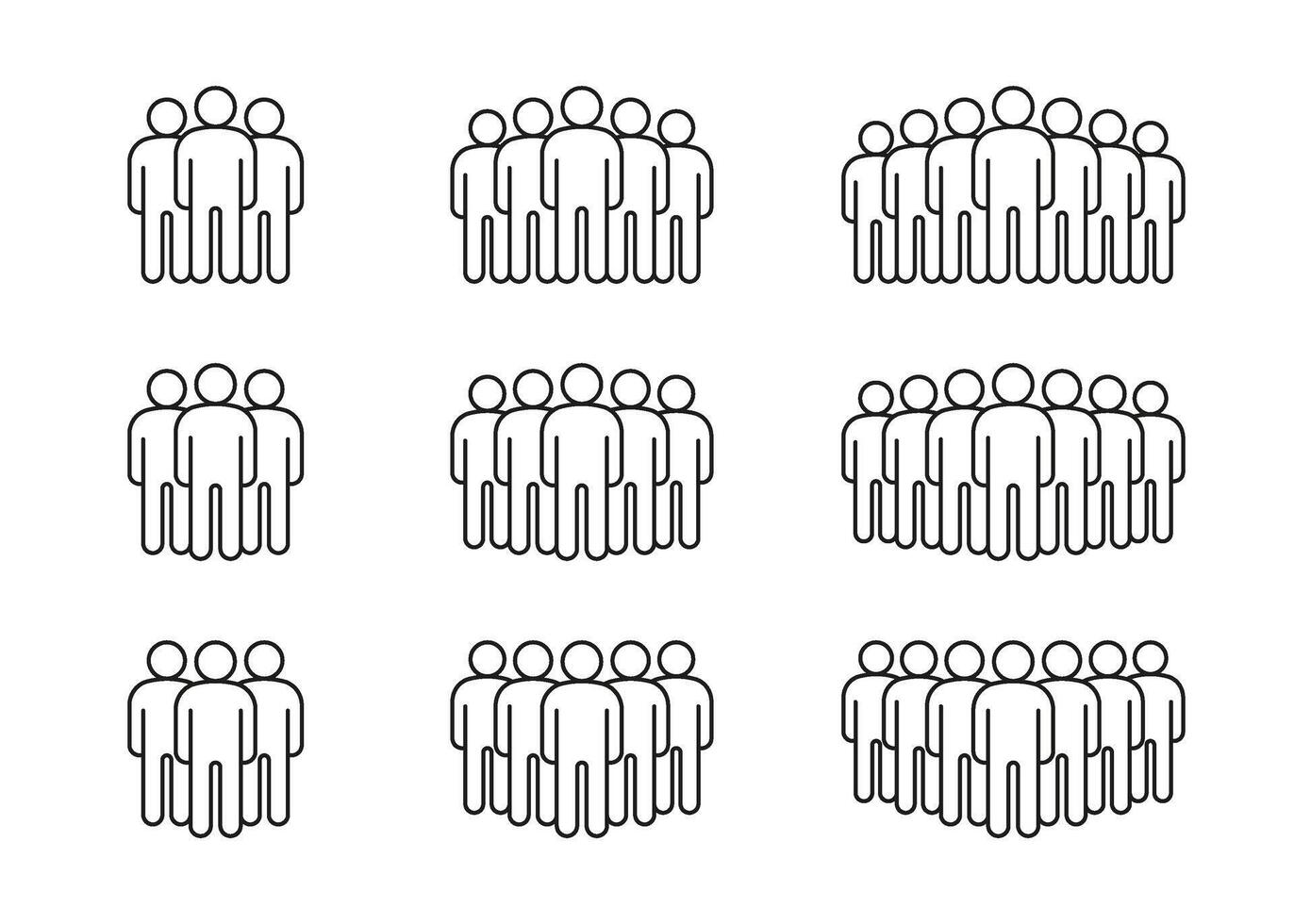 Group of people, line icon set. Teamwork, crowd of person. Business communication, leader and employee connection illustration vector