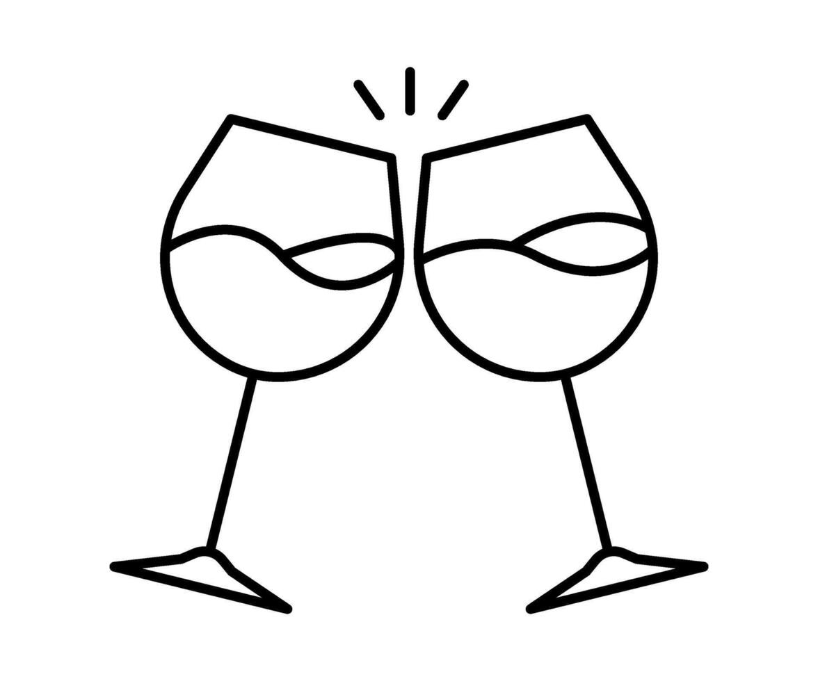 Wine in glass clink simple icon. Alcoholic drink flat design illustration vector