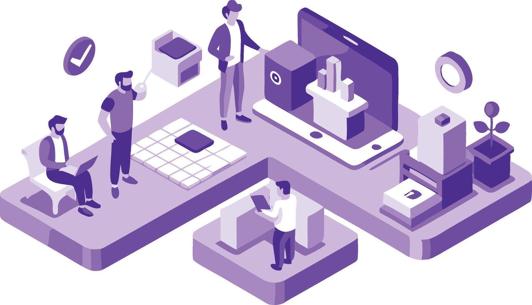 Mobile app development and website design development concept and group working with business team vector