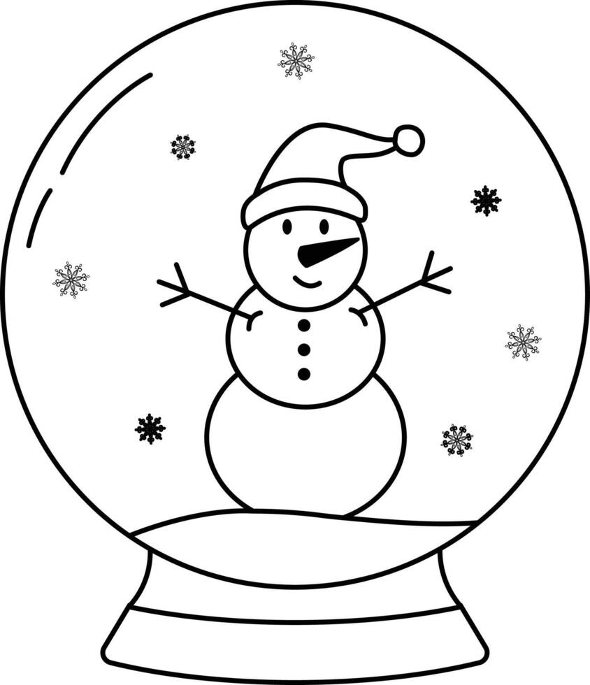 A glass ball with a snowman. The Christmas snow globe is isolated. Winter in a glass ball, a crystal dome with snowflakes and a snowman. illustration vector