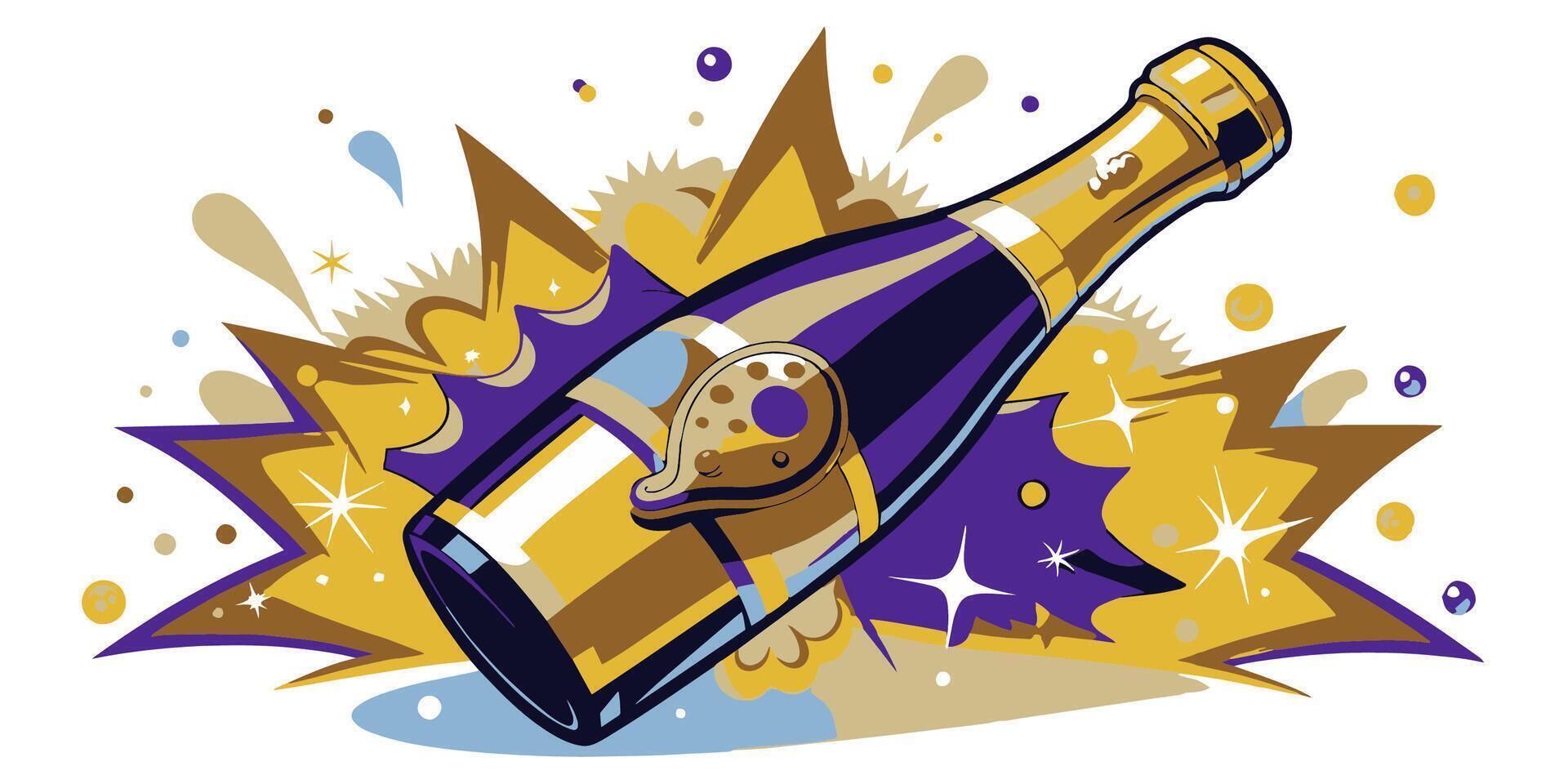 Champagne. Bottle of champagne on white background. illustration vector