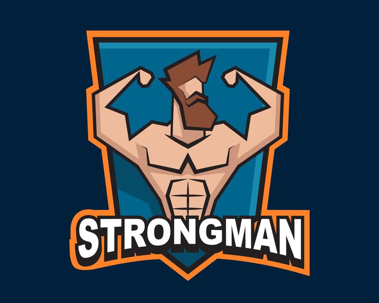 Strongman logo template for gym, sport, bodybuilding or fitness. label with bearded man vector