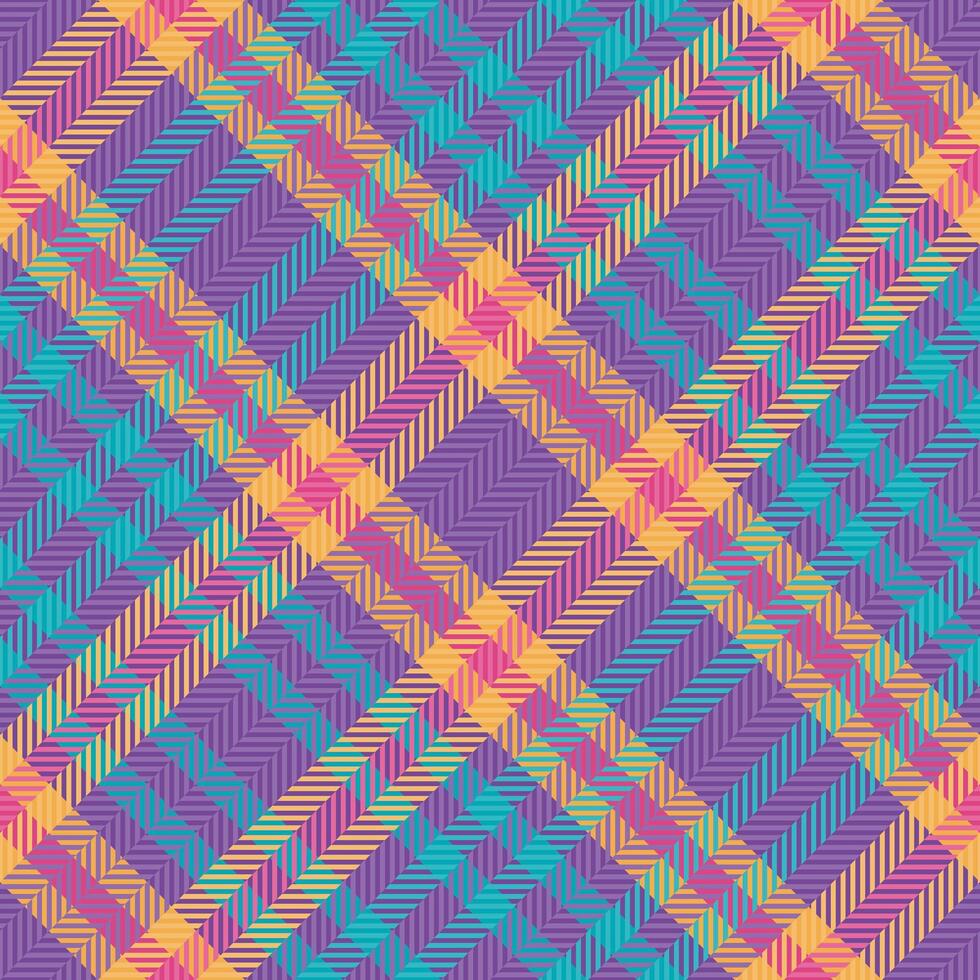 Kilt texture pattern tartan, pink plaid check. Exotic textile fabric background seamless in violet and amber colors. vector