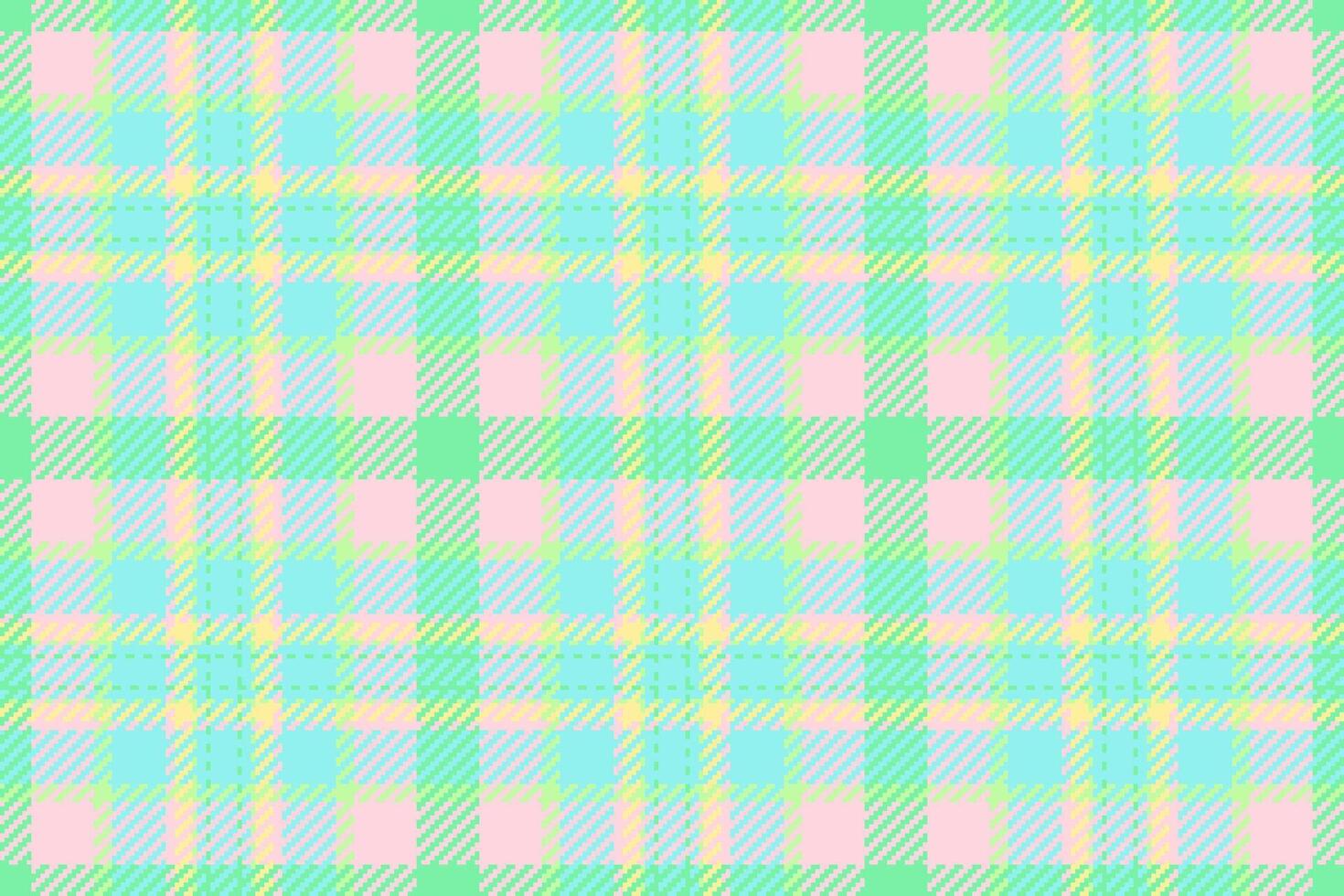 Close up seamless plaid texture, household background pattern. 30s check tartan textile fabric in green and teal colors. vector