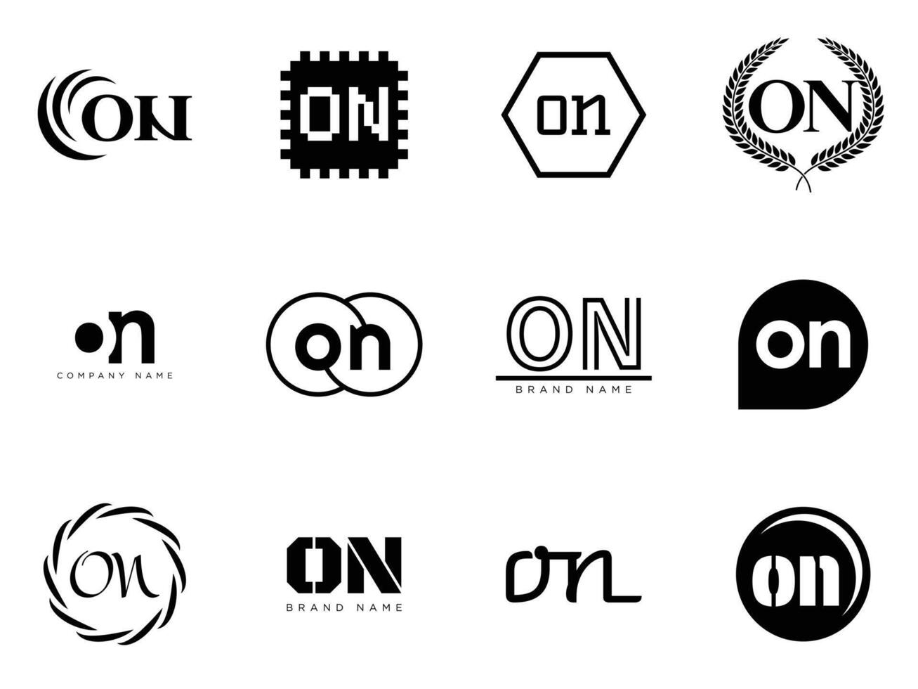 ON logo company template. Letter o and n logotype. Set different classic serif lettering and modern bold text with design elements. Initial font typography. vector