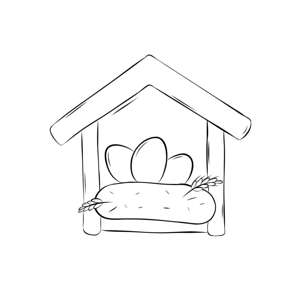 Sketch chicken nest with eggs. Simple illustration in doodle style. vector
