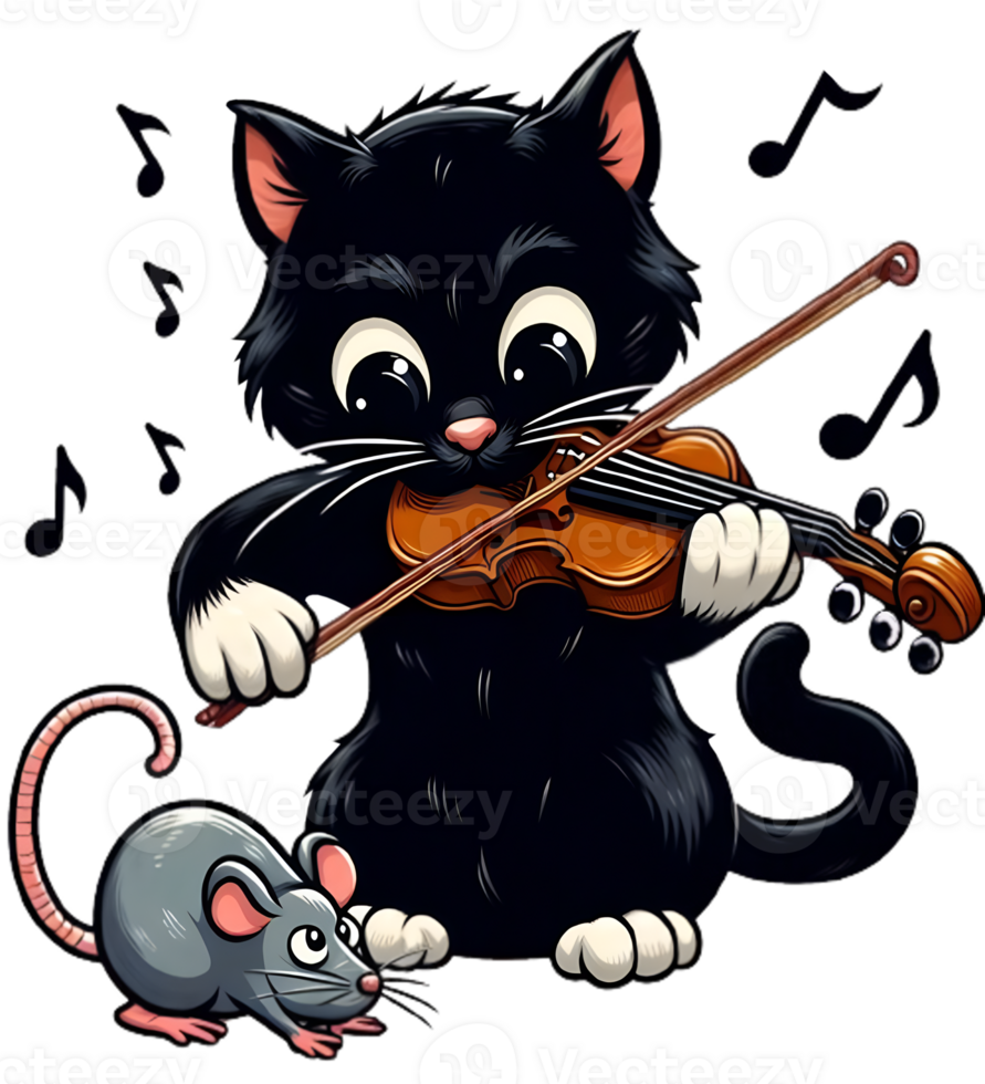 Black Cat Plays The Violin png