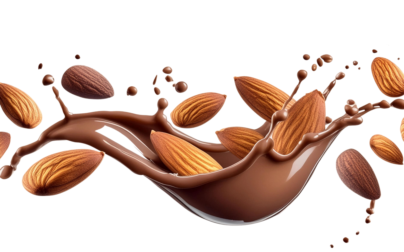 almond with chocolate milk splashing isolated png