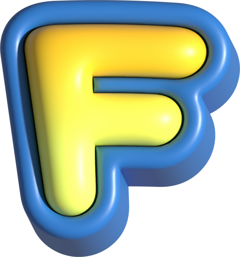 Letter F, 3d rendering uppercase alphabet png