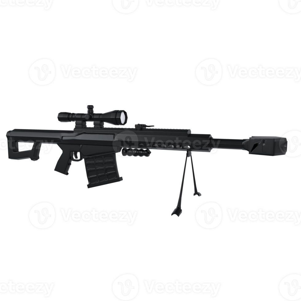 A black military rifle with a scope attached to it png