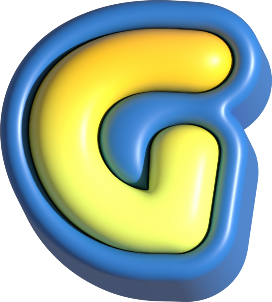 Letter G, 3d rendering uppercase alphabet png