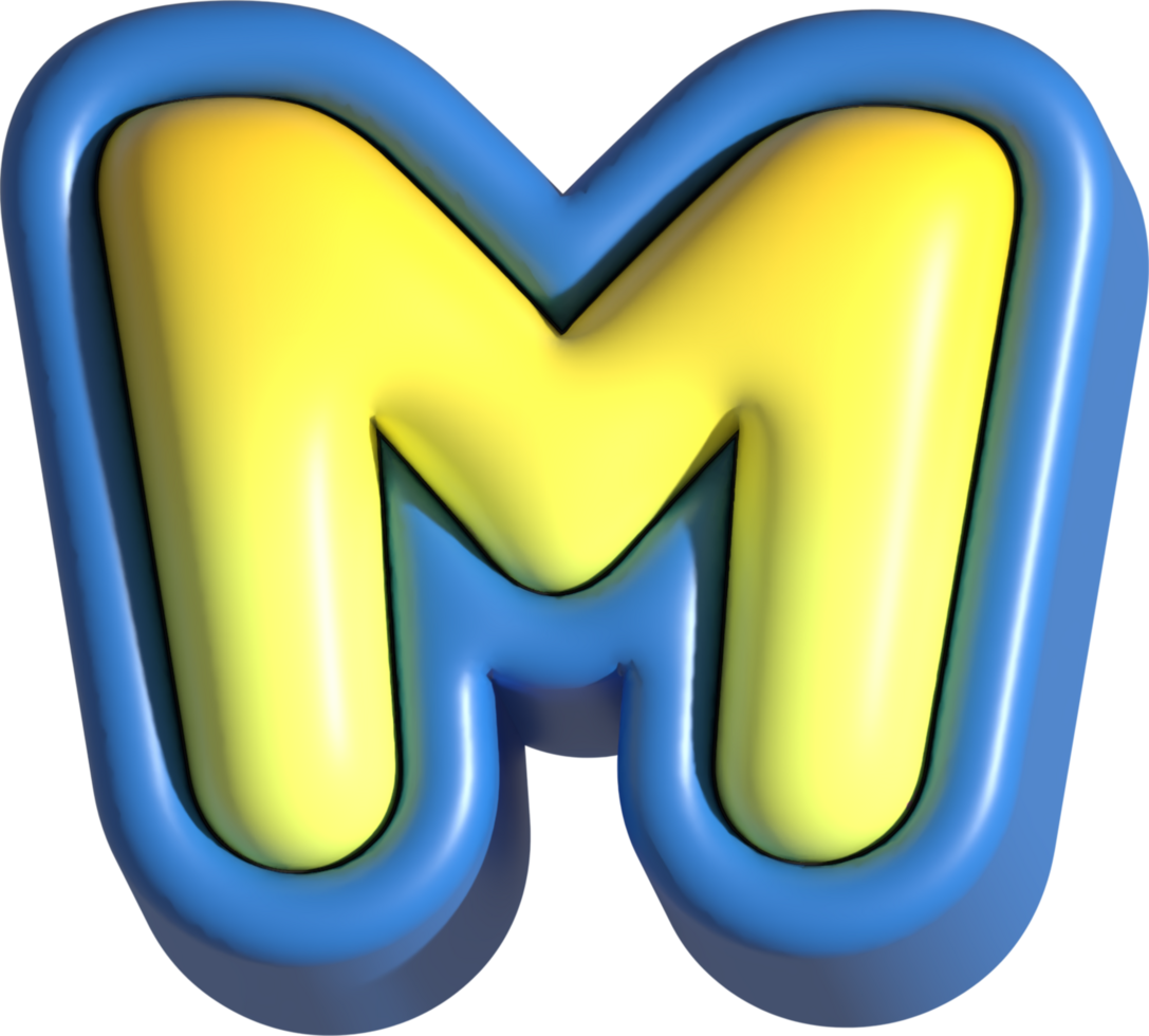 Letter M, 3d rendering uppercase alphabet png
