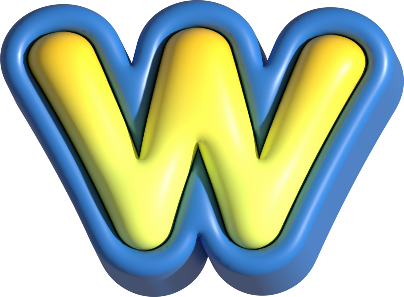 Letter W, 3d rendering uppercase alphabet png