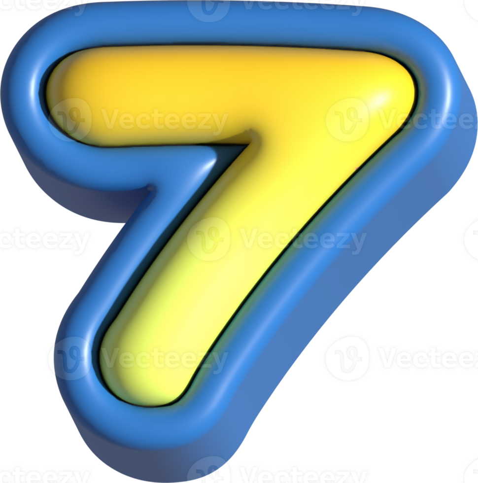 Number 7, 3d rendering uppercase alphabet png