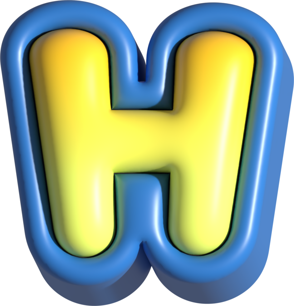 Letter H, 3d rendering uppercase alphabet png