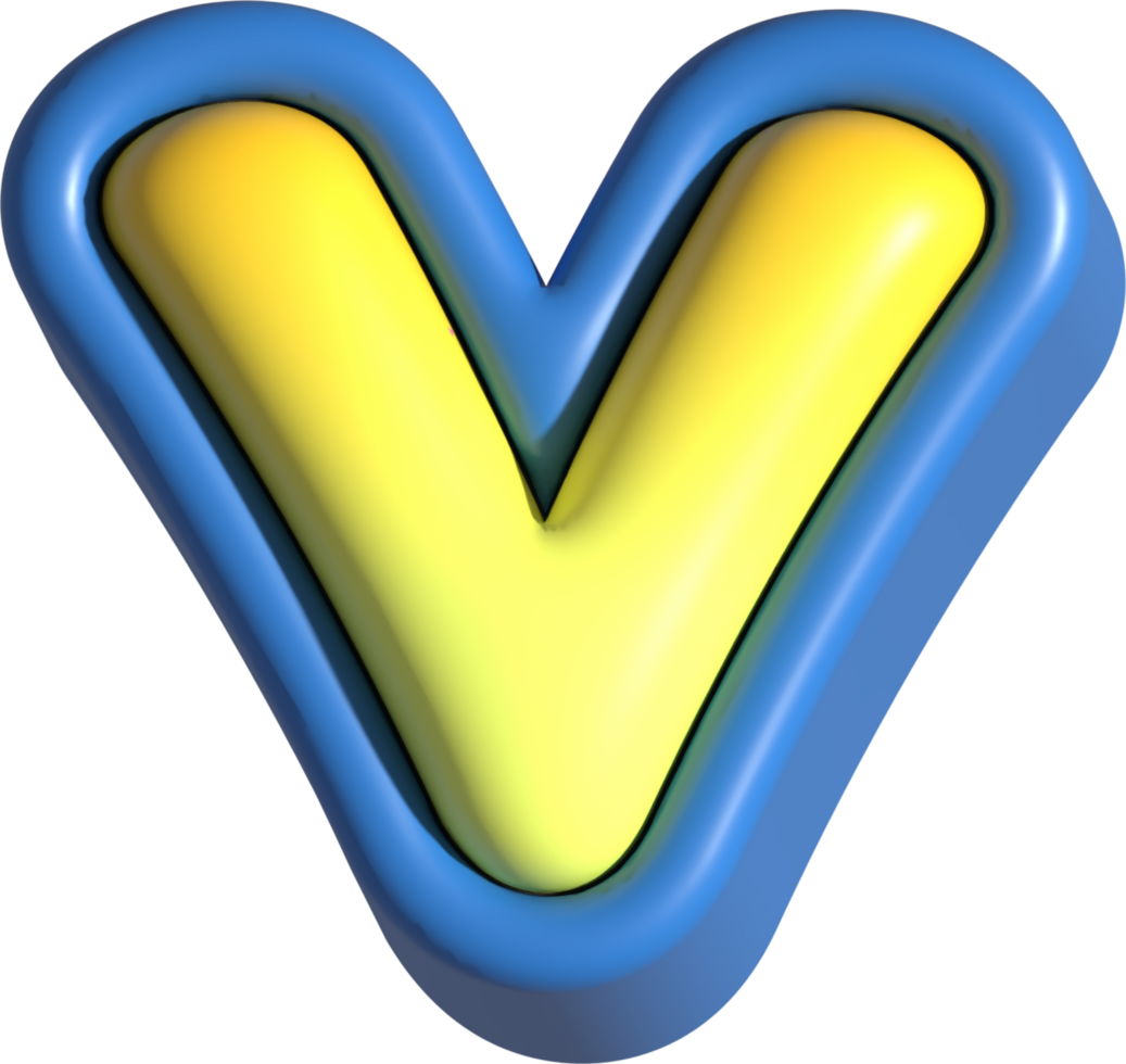 Letter V, 3d rendering uppercase alphabet png