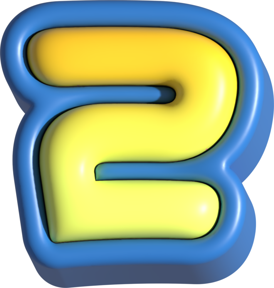 Number 2, 3d rendering uppercase alphabet png