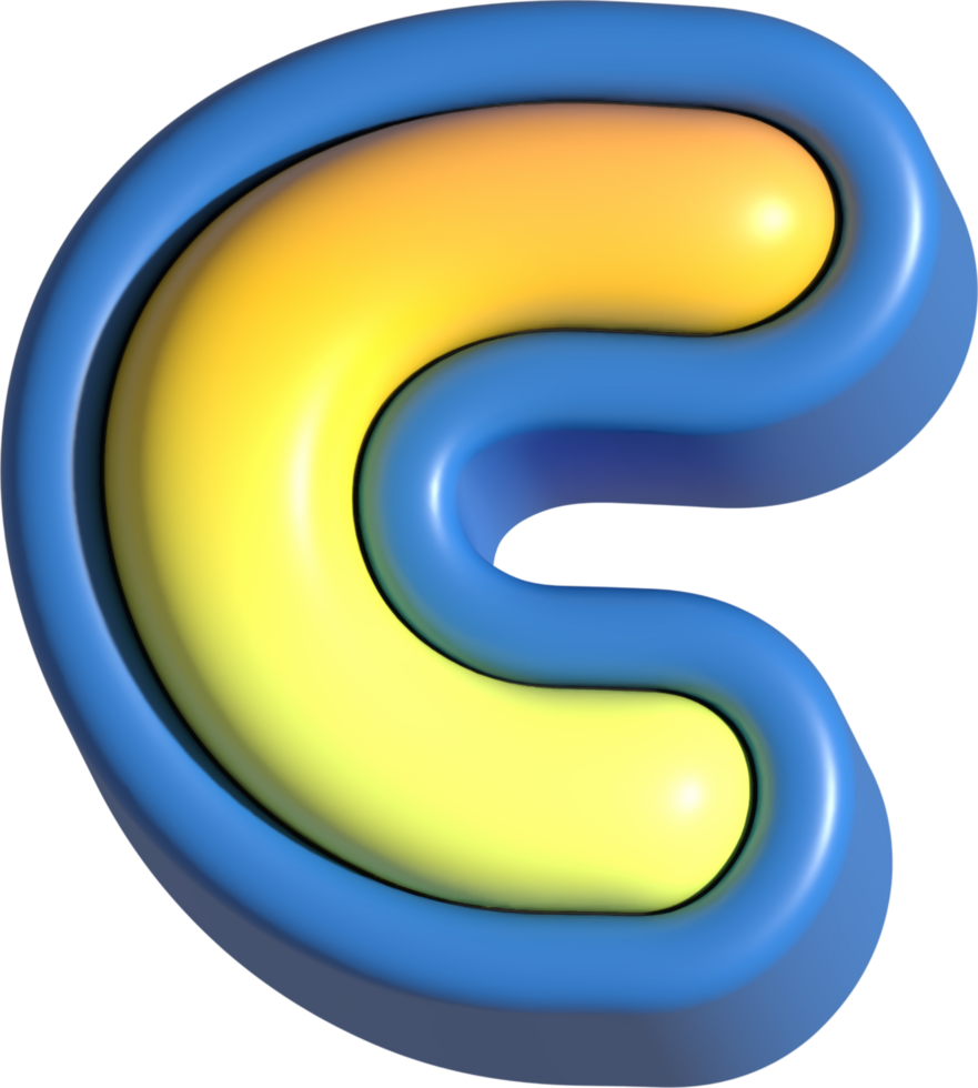 Letter C, 3d rendering uppercase alphabet png