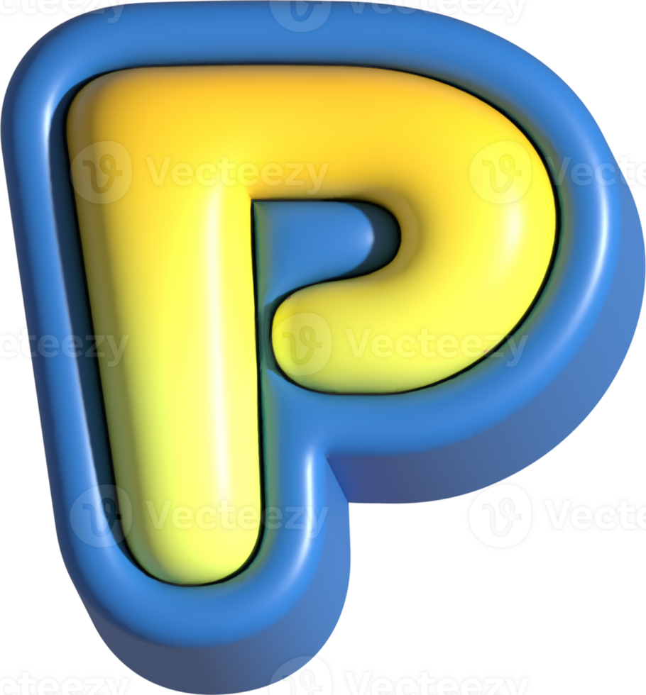 Letter P, 3d rendering uppercase alphabet png