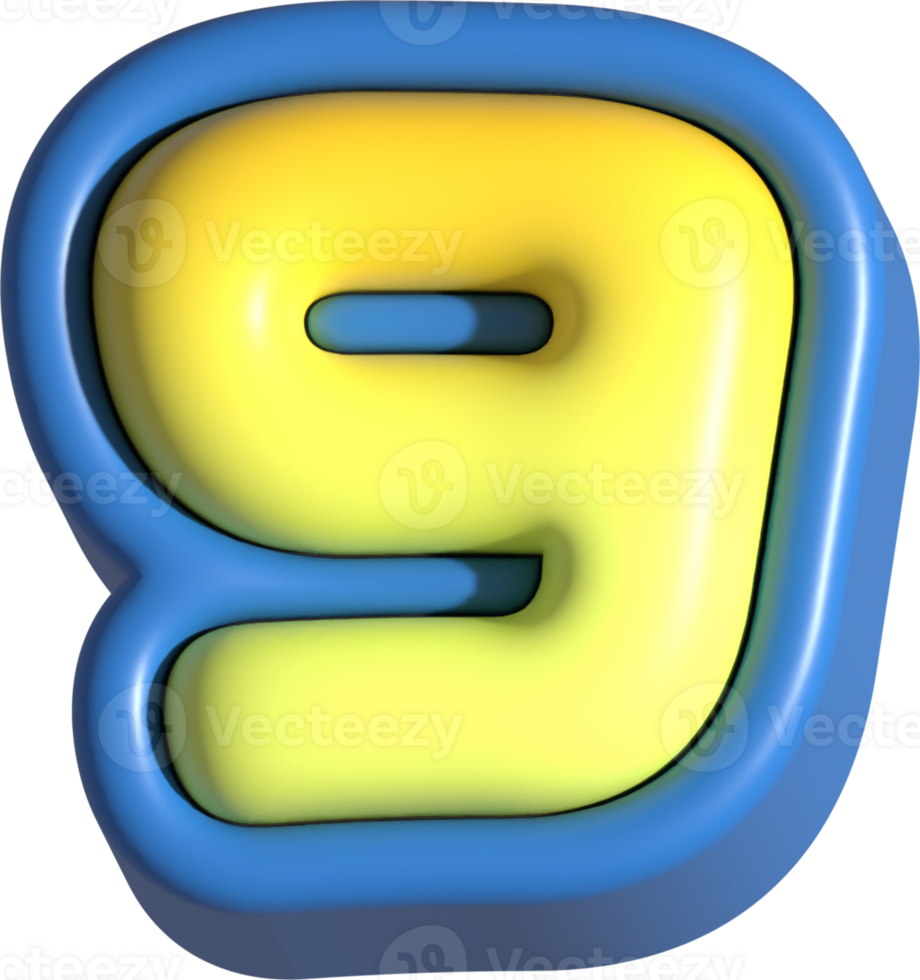 Number 9, 3d rendering uppercase alphabet png