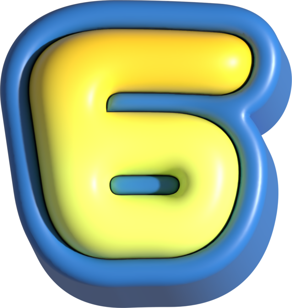 Number 6, 3d rendering uppercase alphabet png
