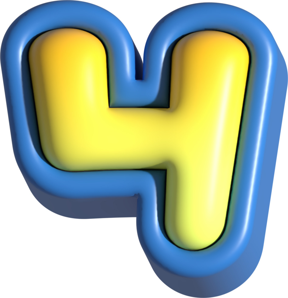 Number 4, 3d rendering uppercase alphabet png