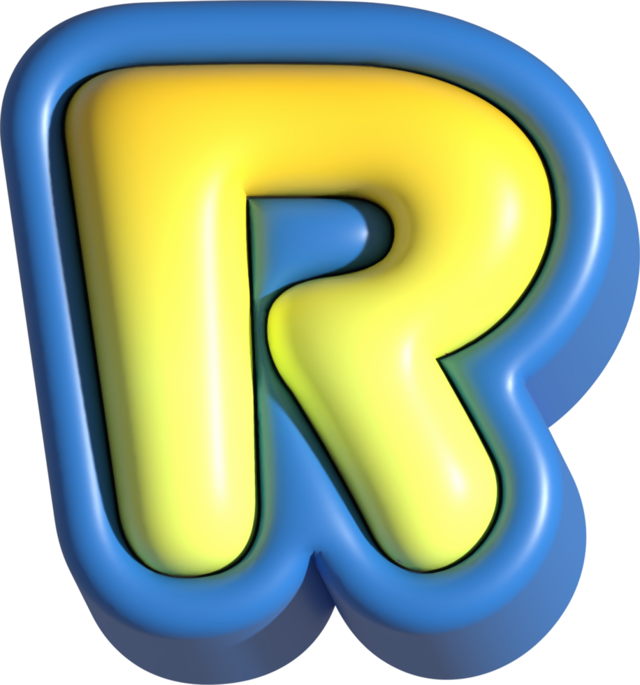 Letter R, 3d rendering uppercase alphabet png