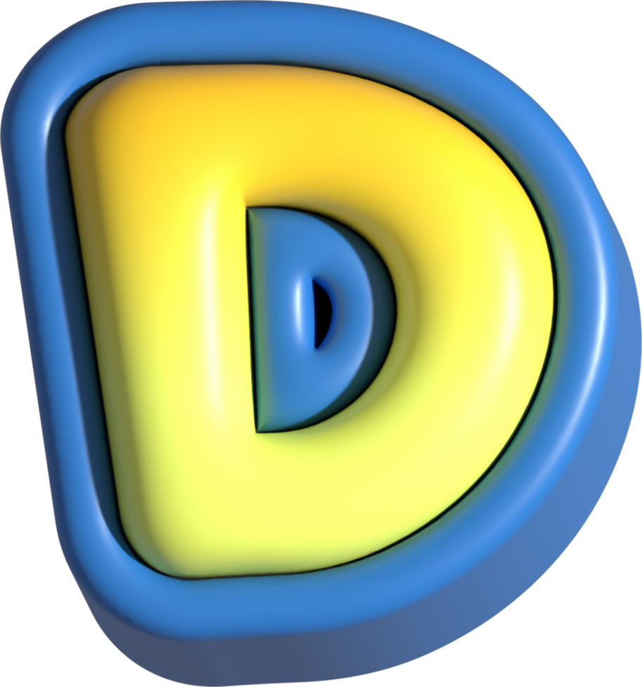 Letter D, 3d rendering uppercase alphabet png