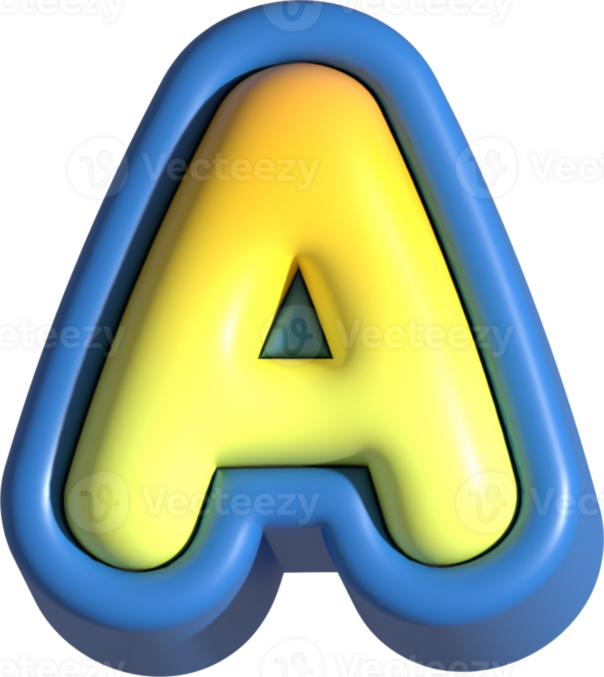 Letter A, 3d rendering uppercase alphabet png