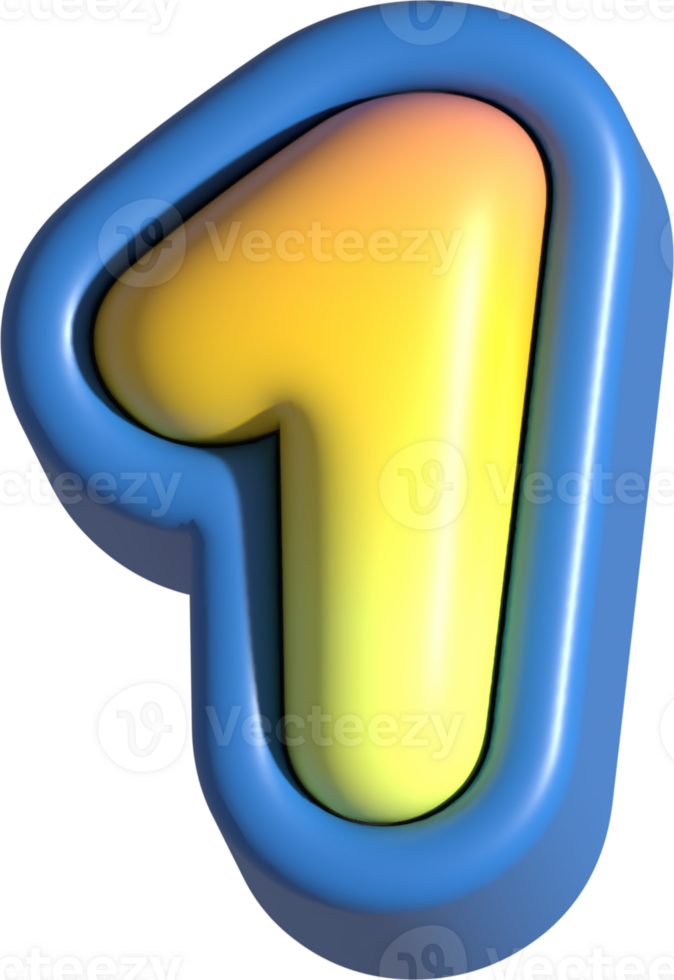 Number 1, 3d rendering uppercase alphabet png